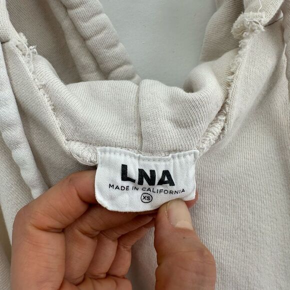 LNA Lion Hoodie Pullover in Off White Cutout Shoulder Drawstring Size XS - Picture 7 of 10